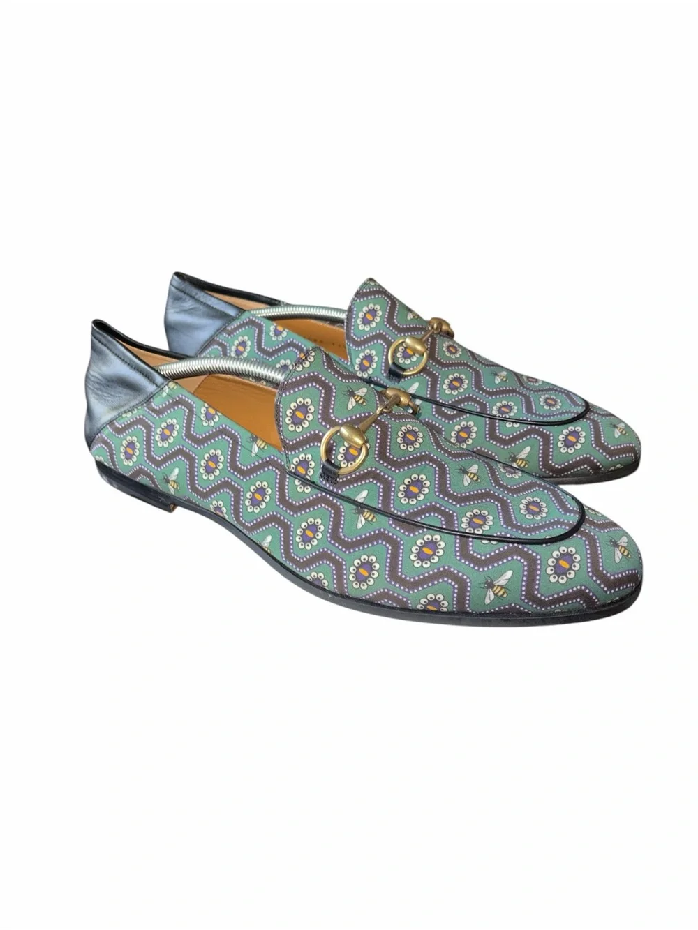 Gucci Canvas Bees Print Horsebit Brixton Loafers Green size 11.5